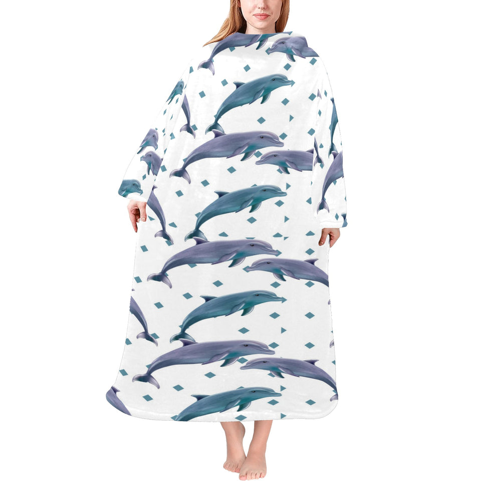 Dolphins pattern dotted background Blanket Robe with Sleeves