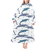 Dolphins pattern dotted background Blanket Robe with Sleeves