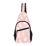 Cute white rabbit flower pink background All Over Print Chest Bag