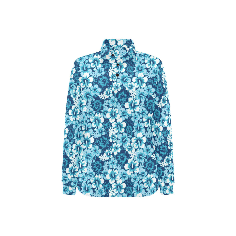 Hibiscus Pattern Print Design 03 Women's Long Sleeve Polo Shirt