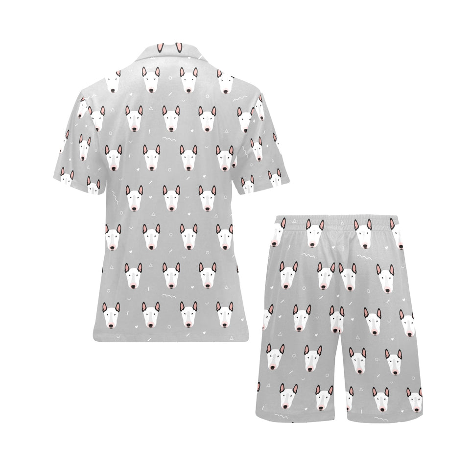 Bull Terrier Pattern Print Design 05 Men's V-Neck Short Pajama Set