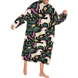 Unicorns forest background Blanket Robe with Sleeves