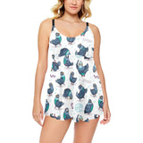 Pigeon Pattern Print Design 02 Chest Sexy Pleated Two Piece Swim Dress