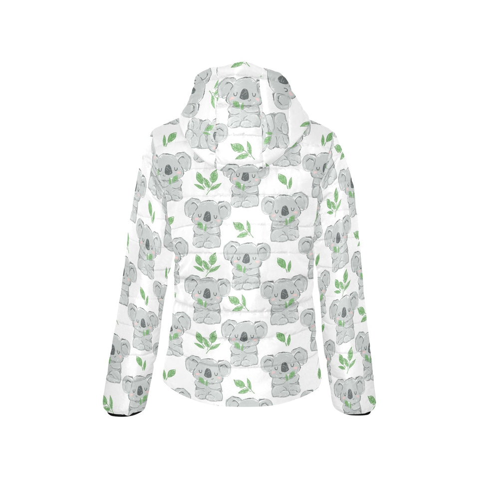 Hand drawn Koala leaves pattern Women's Padded Hooded Jacket