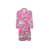 Chameleon lizard pattern pink background Men's Long Sleeve Belted Night Robe