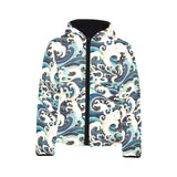 Japanese wave pattern Kids' Boys' Girls' Padded Hooded Jacket