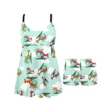 Helicopter design pattern Chest Sexy Pleated Two Piece Swim Dress