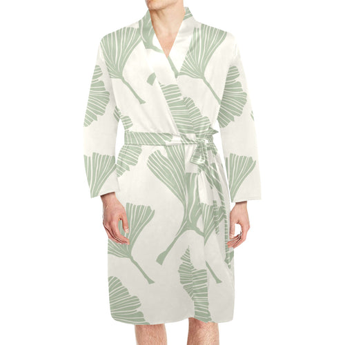 Ginkgo leaves pattern Men's Long Sleeve Belted Night Robe