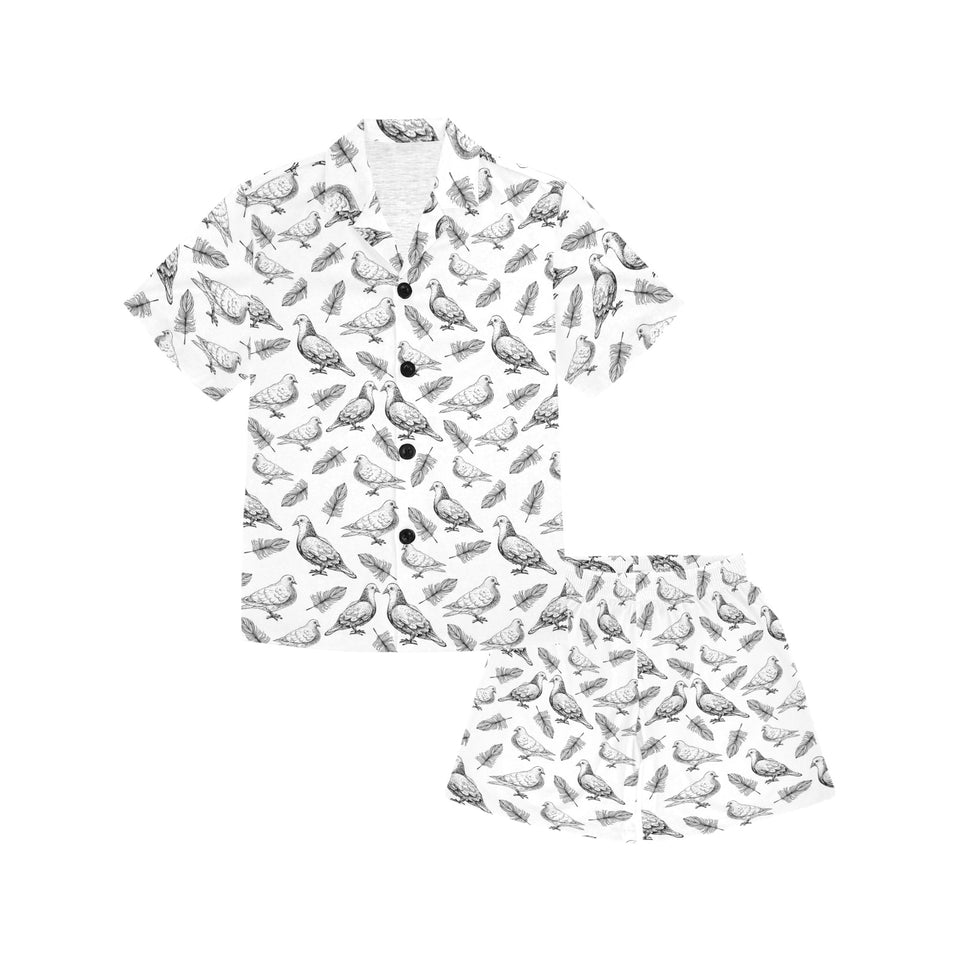 Pigeon Pattern Print Design 05 Kids' Boys' Girls' V-Neck Short Pajama Set