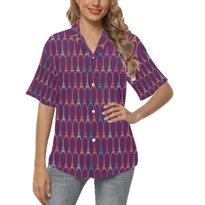 Eiffel Tower Pattern Print Design 05 Women's All Over Print Hawaiian Shirt