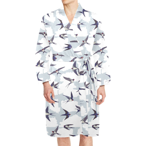 Swallow Pattern Print Design 05 Men's Long Sleeve Belted Night Robe