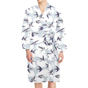 Swallow Pattern Print Design 05 Men's Long Sleeve Belted Night Robe