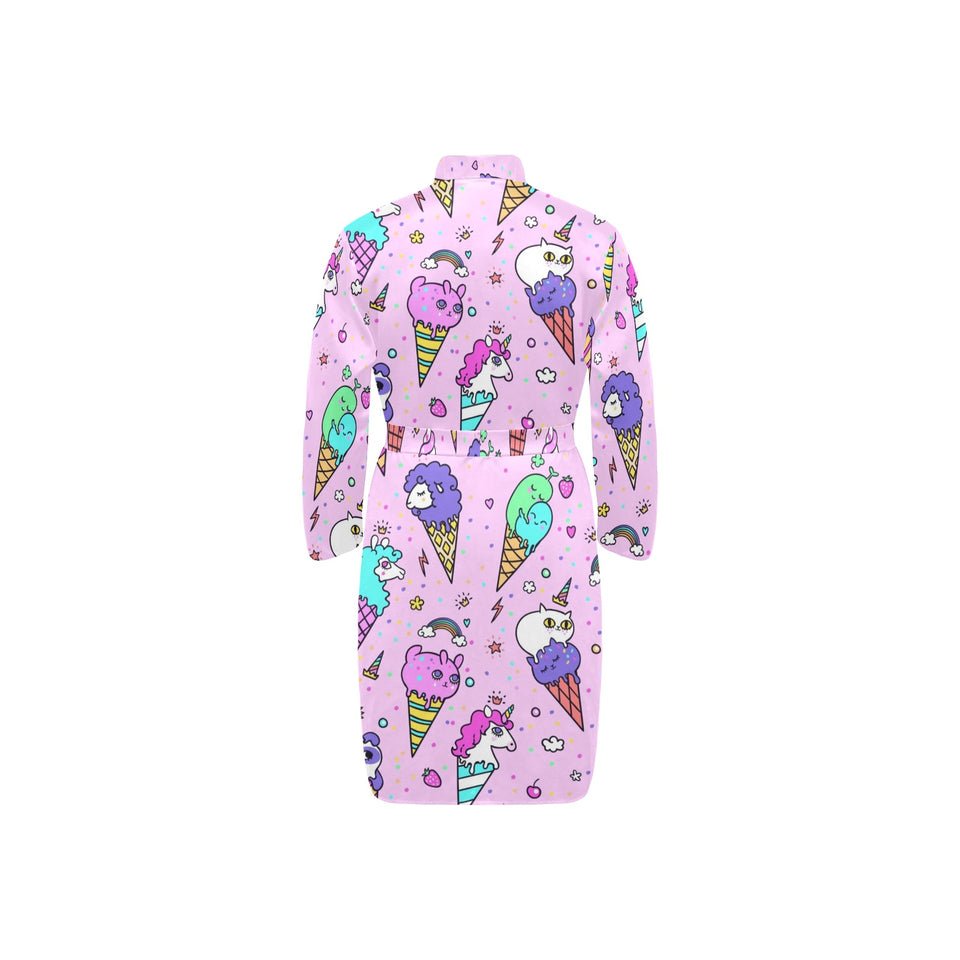 Cute ice cream cone animal pattern Men's Long Sleeve Belted Night Robe