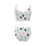 Dog Paws Pattern Print Design 04 Chest Bowknot High Waisted Bikini Swimsuit