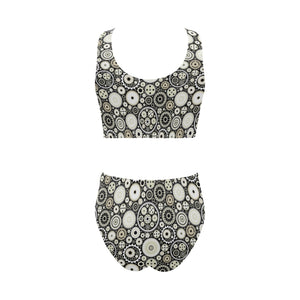 Gear Pattern Print Design 02 Chest Bowknot High Waisted Bikini Swimsuit