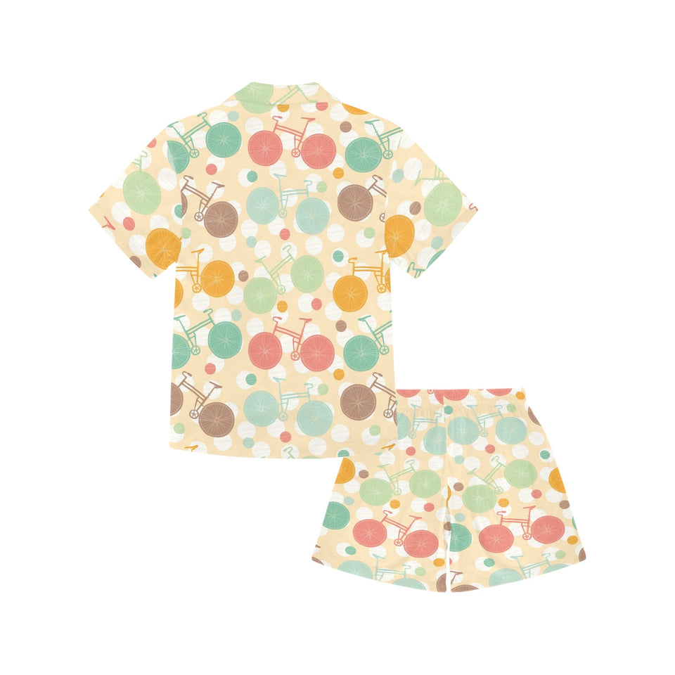 Bicycle Pattern Print Design 01 Kids' Boys' Girls' V-Neck Short Pajama Set