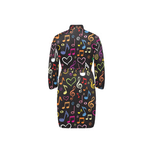 Music Notes Pattern Print Design 02 Men's Long Sleeve Belted Night Robe