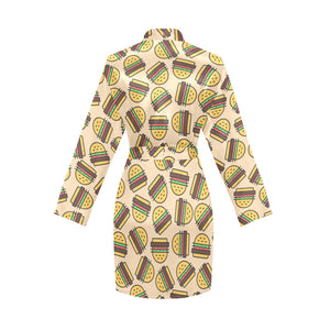 Hamburger Pattern Print Design 01 Women's Long Sleeve Belted Night Robe