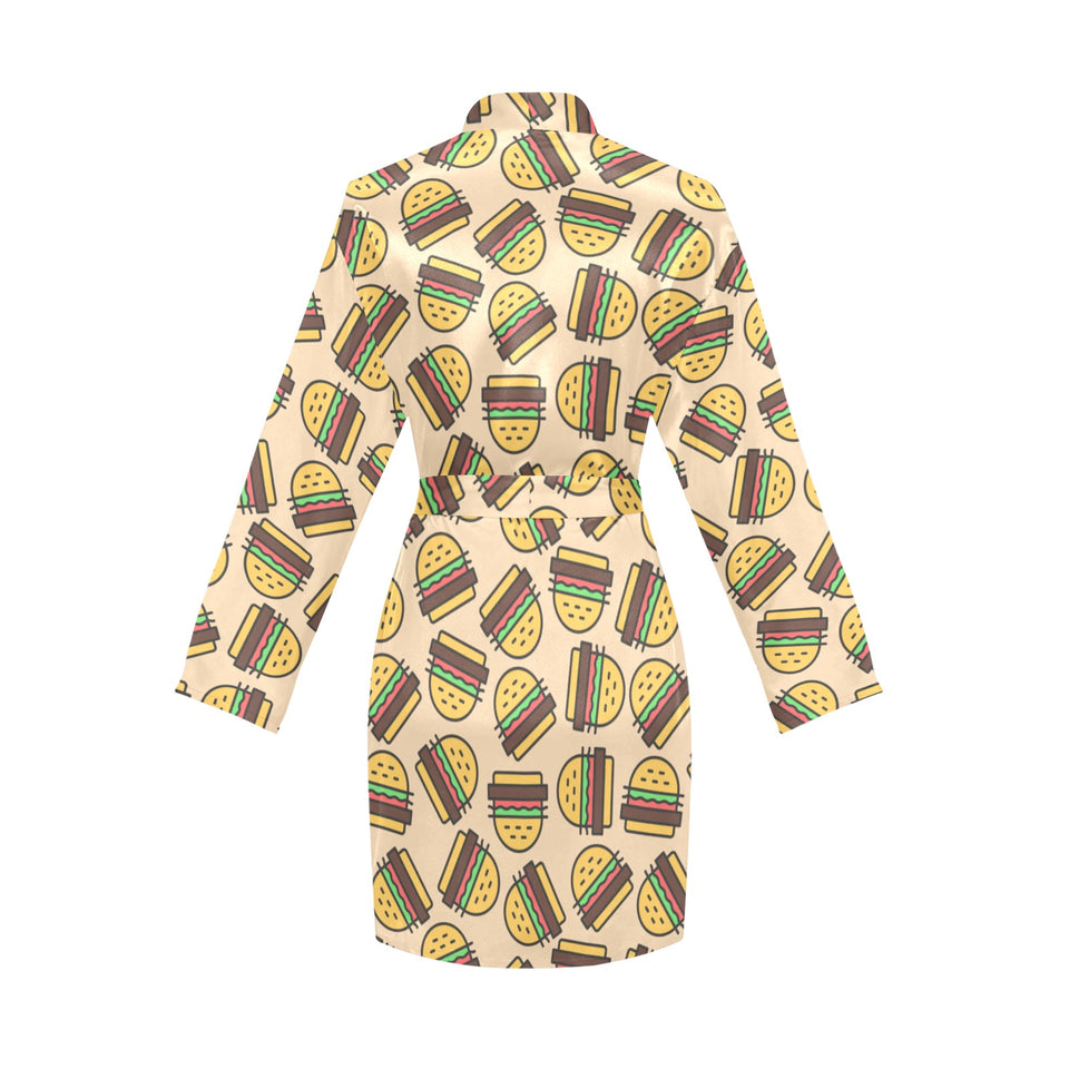 Hamburger Pattern Print Design 01 Women's Long Sleeve Belted Night Robe