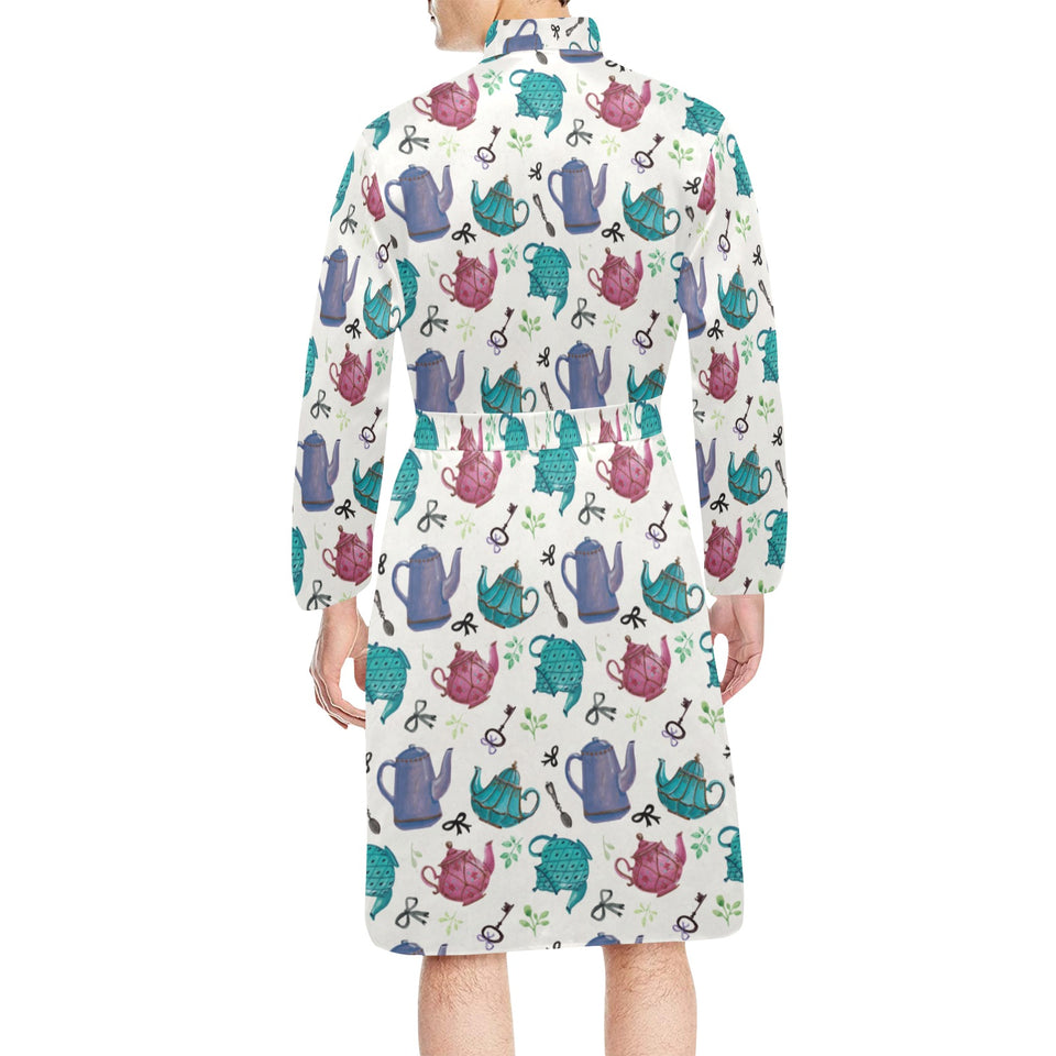 Tea pots Pattern Print Design 05 Men's Long Sleeve Belted Night Robe