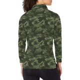 Digital Green camouflage pattern Women's Long Sleeve Polo Shirt