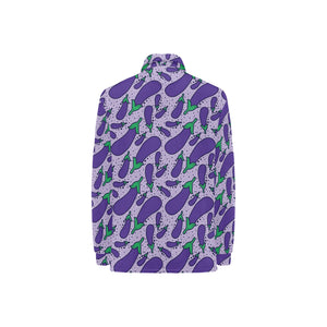 Eggplant Pattern Print Design 03 Women's Long Sleeve Polo Shirt