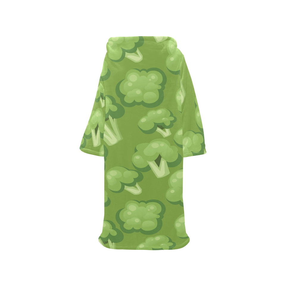 Broccoli pattern green background Blanket Robe with Sleeves