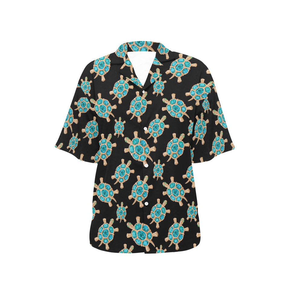 Sea turtle blue stone pattern Women's All Over Print Hawaiian Shirt