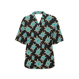 Sea turtle blue stone pattern Women's All Over Print Hawaiian Shirt