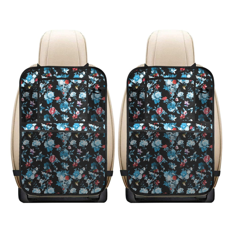 Skull flower roses leave pattern Car Seat Back Organizer