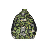 Cute sloths tropical palm leaves black background All Over Print Chest Bag