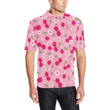 cherry flower pattern pink background Men's All Over Print Polo Shirt