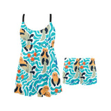 Cute sea otters fishe sea urchin pattern Chest Sexy Pleated Two Piece Swim Dress