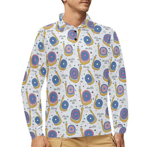 Snail Pattern Print Design 05 Men's Long Sleeve Polo Shirt