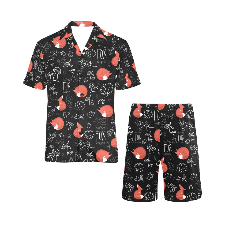 fox sleeping fox pattern Men's V-Neck Short Pajama Set