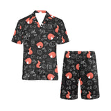 fox sleeping fox pattern Men's V-Neck Short Pajama Set