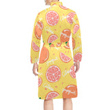 Grapefruit yellow background Men's Long Sleeve Belted Night Robe