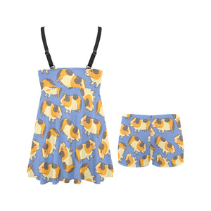 Guinea Pig Pattern Print Design 02 Chest Sexy Pleated Two Piece Swim Dress