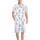 Snowman christmas tree snow gray background Men's V-Neck Short Pajama Set