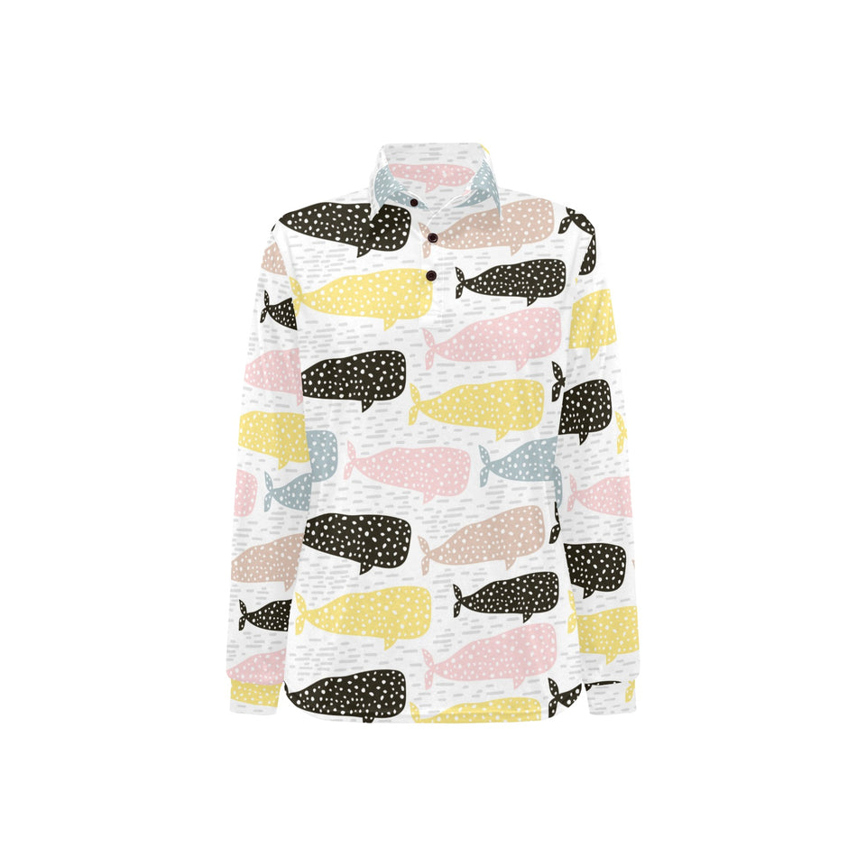 Whale dot pattern Women's Long Sleeve Polo Shirt