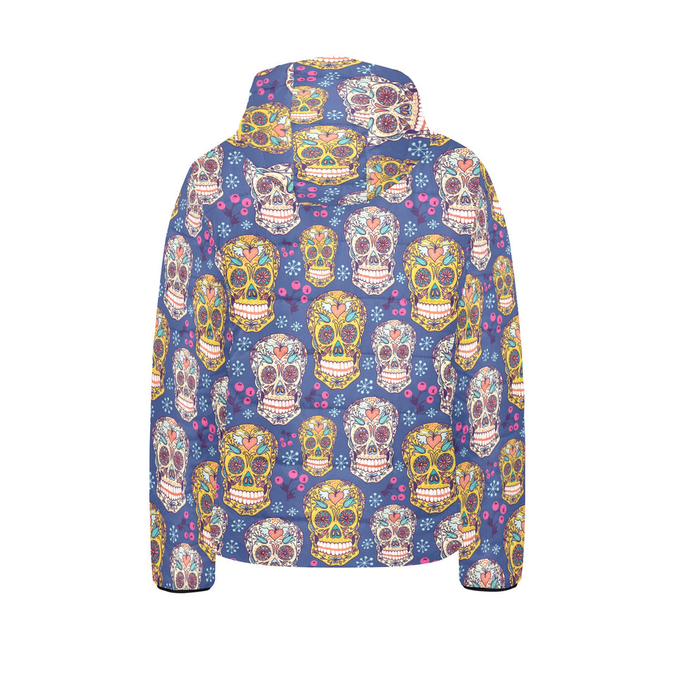 Sugar skull flower pattern Kids' Boys' Girls' Padded Hooded Jacket