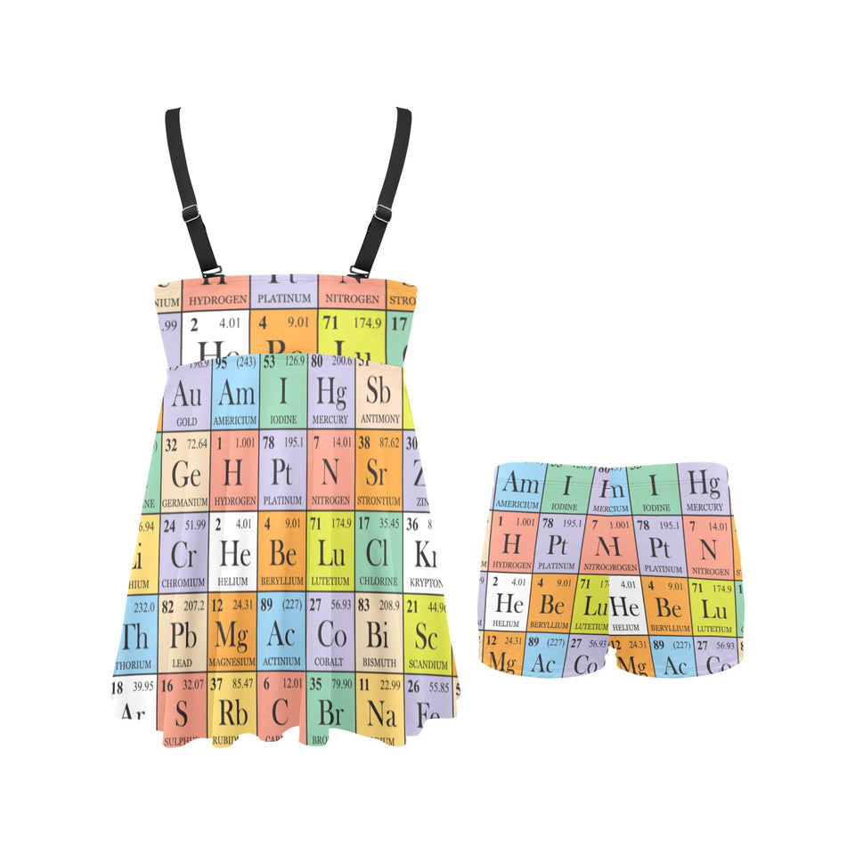 Chemistry Periodic Table Pattern Print Design 01 Chest Sexy Pleated Two Piece Swim Dress