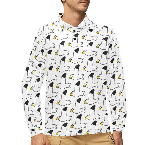 Seagull Pattern Print Design 05 Men's Long Sleeve Polo Shirt