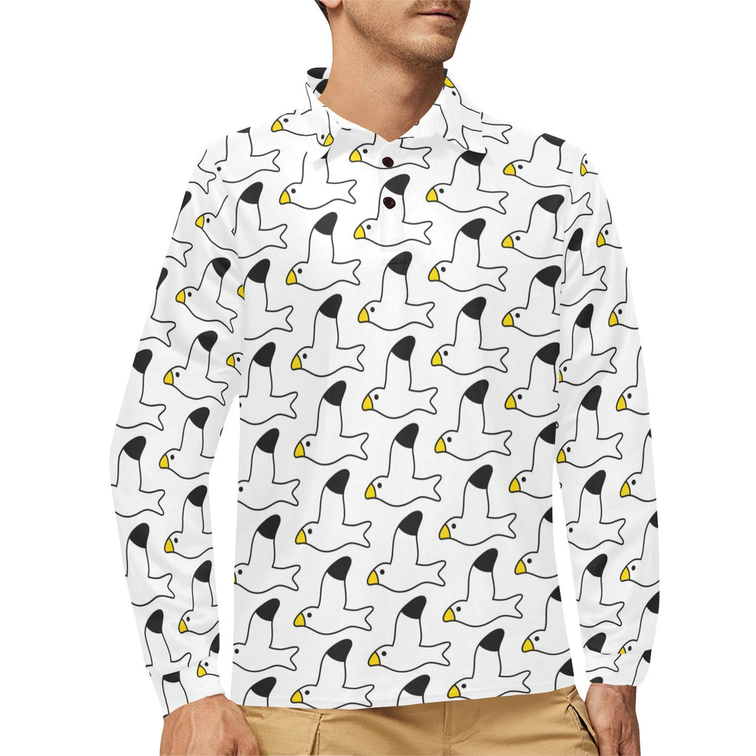 Seagull Pattern Print Design 05 Men's Long Sleeve Polo Shirt