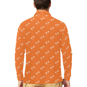Engine Piston Orange Background Pattern Design 05 Men's Long Sleeve Polo Shirt