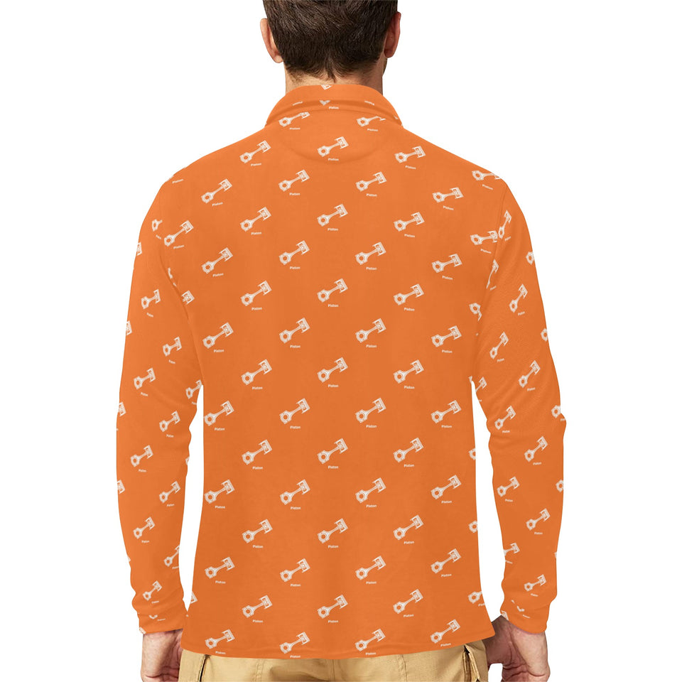 Engine Piston Orange Background Pattern Design 05 Men's Long Sleeve Polo Shirt
