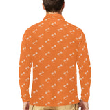 Engine Piston Orange Background Pattern Design 05 Men's Long Sleeve Polo Shirt