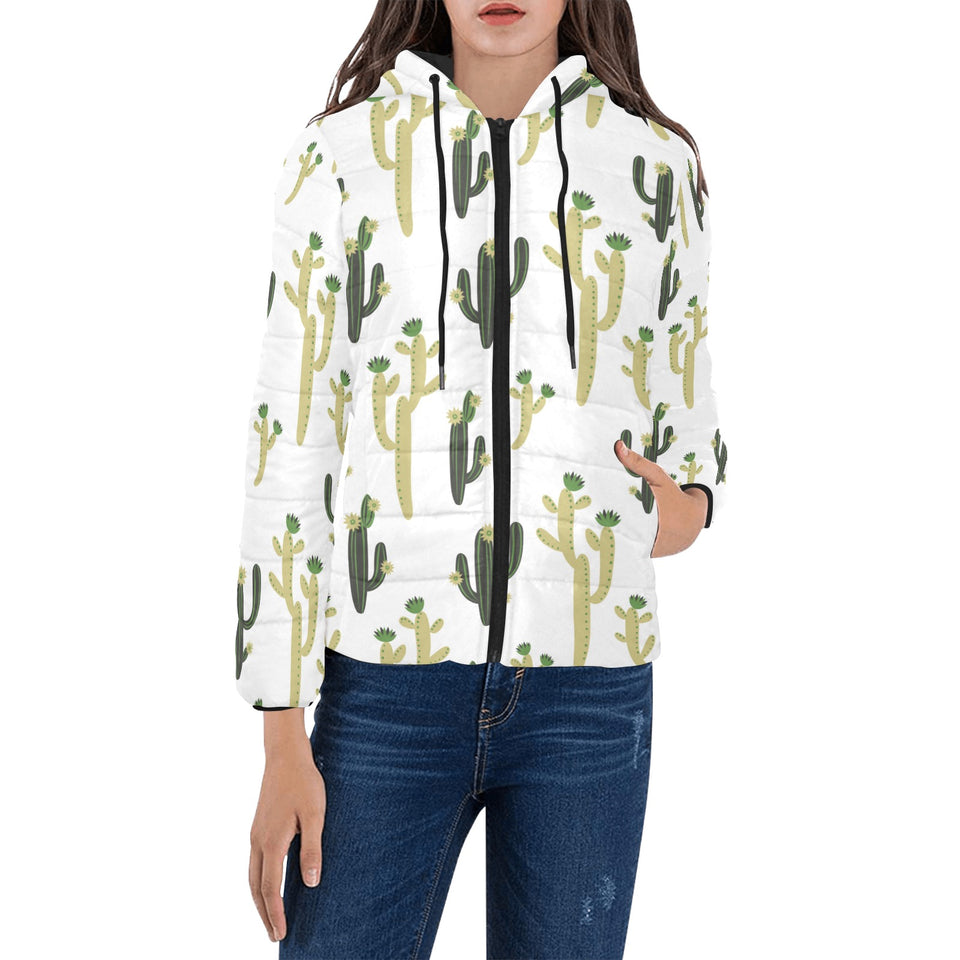 Cute cactus pattern Women's Padded Hooded Jacket
