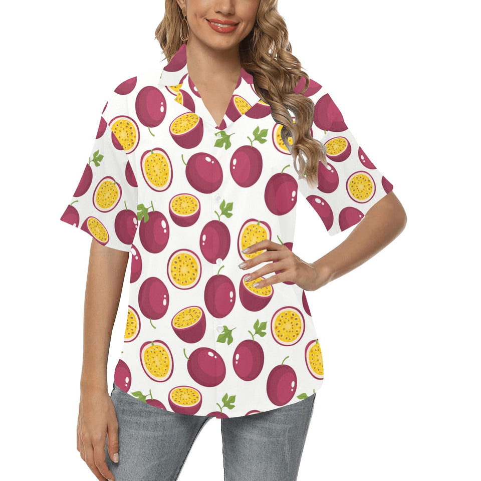 Passion fruit design pattern Women's All Over Print Hawaiian Shirt