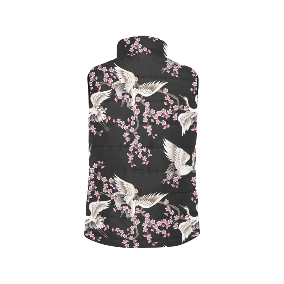 Japanese crane pink sakura pattern Women's Padded Vest